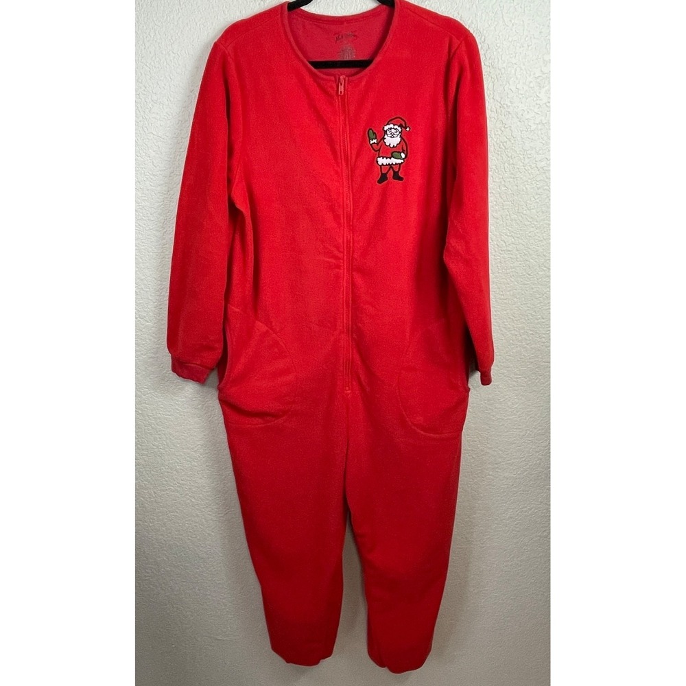 Nick and Nora Pajamas Adult XL Red Santa Christmas Sleepwear One Piece Fleece